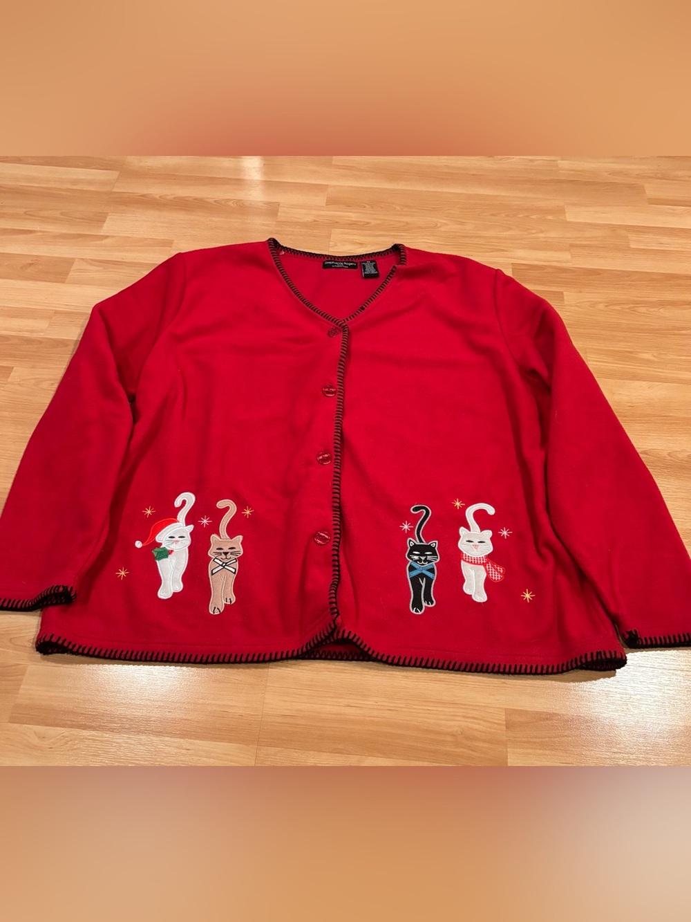 Stephanie Rogers  Red Fleece Cat Winter/Christmas Button Down